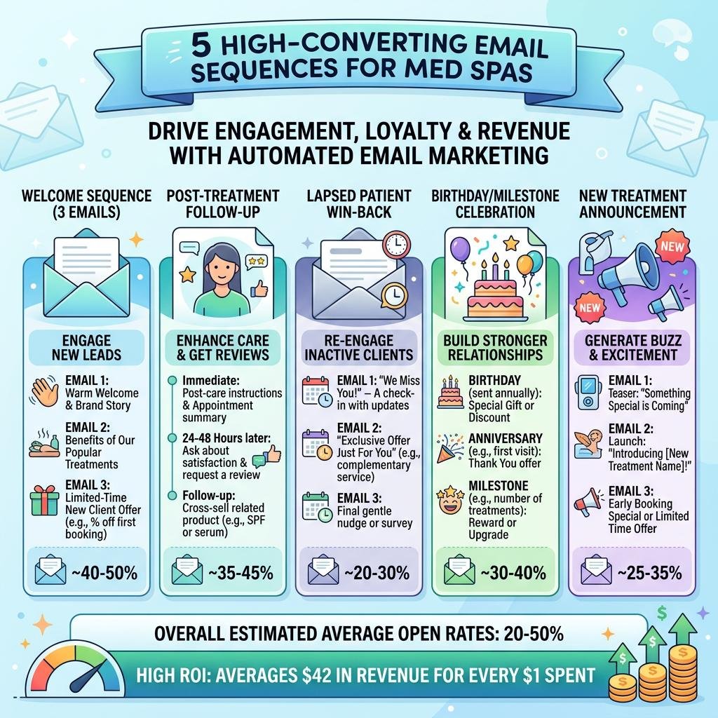 Email Marketing for Med Spas: The 5 Sequences That Drive Repeat Bookings 6 Infographic
